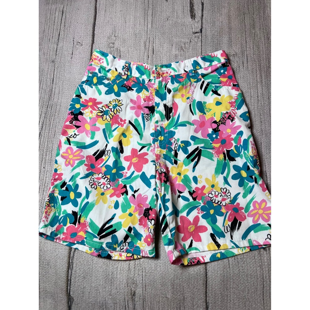 Sasson Vintage‎ 90s Floral Bermuda Shorts Womens 11 Multicolor High Rise Cotton